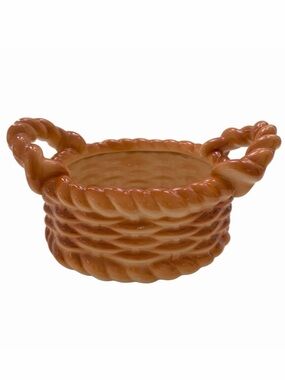Vintage Ceramic Faux Woven Bread Basket Planter Fruit Wicker Look Decorative